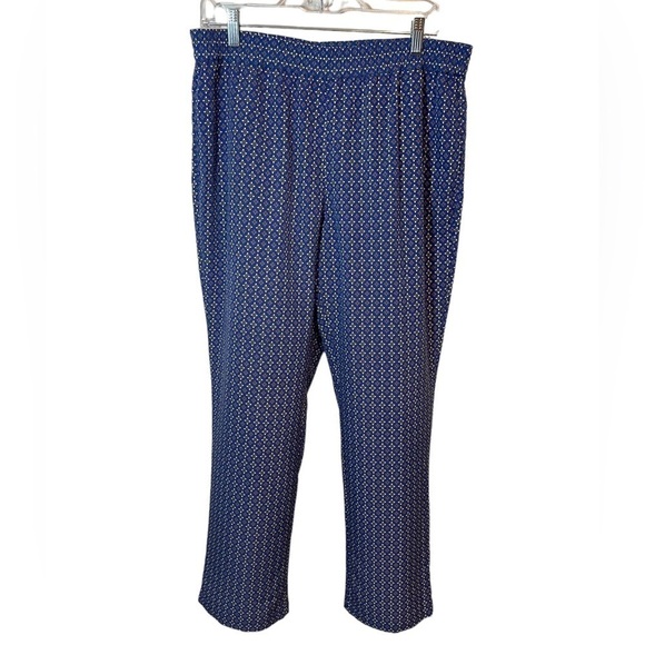 Talbots Women's Blue Diamond/Floral Stretch waist Pants, NWT - Size 10 - Picture 1 of 8
